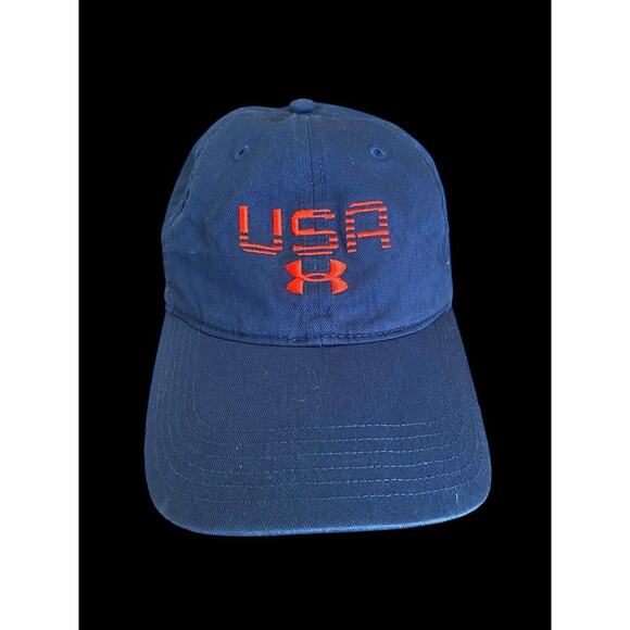Under Armour USA Baseball Hat Ball Cap Blue Stitched Spell Out Olympics Mens - Picture 2 of 7